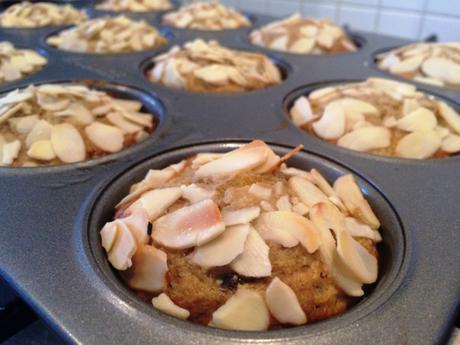 freshly baked banana flaked almond apricot muffins gluten free dairy free recipe