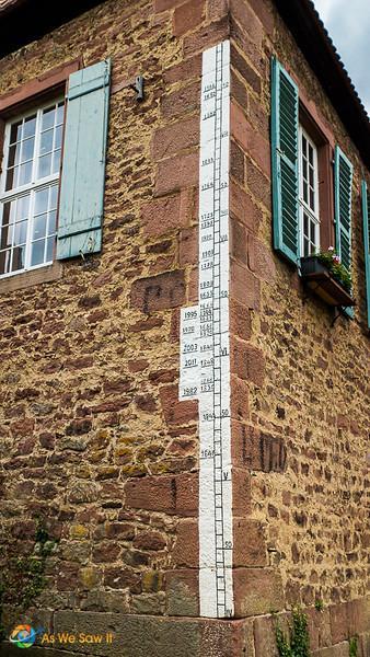 House marking the floods that have inundated Wertheim am Main, Germany