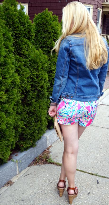 outfits, lily pulitzer, how to wear a romper, transitional outfits, summer outfits, lily pulitzer, lilly pulitzer, summer in lilly, preppy style, #summerinlilly, Coco Straw Clutch, Deanna Tank Top Romper, Portobello Mid Wash Denim Jacket, TOMS Wedges