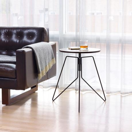 Adjustable height side table with walnut screw top