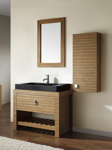 levanto single vessel sink vanity modern design style zebra wood veneer rustic bathroom industrial contemporary