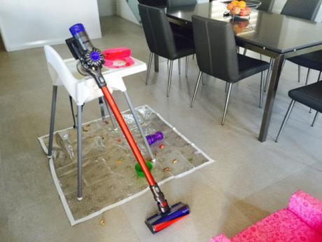 Cleaning up after junior burger with my new Dyson V6 dyson-v6-cordless-junior-burger