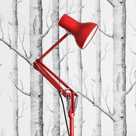 Red floor lamp with spring technology