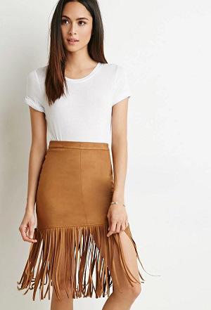 Fringed Faux Suede Skirt Forever 21