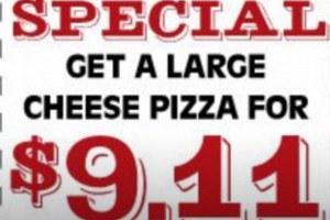 And for today only, WTC Pizza, which stores across the US, is offering a one time only deal of a large cheese pizza for $9.11 as a special in order to commemorate this important date.
