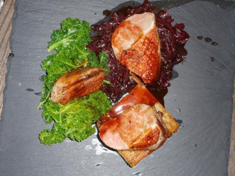 Pan Roast Duck Breast With Pressed Potatoes, Braised Red Cabbage, Curly Kale & Redcurrant Jus