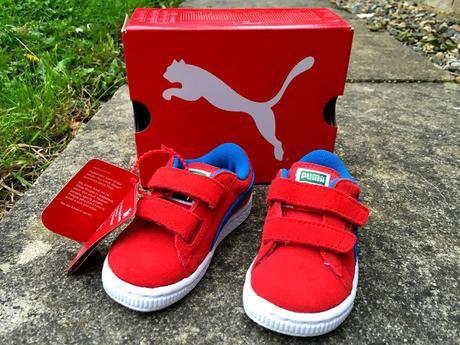 Get the Label red Puma kids trainers
