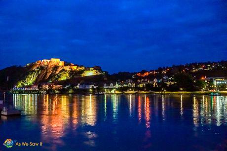 Nighttime view of Koblenz fortress