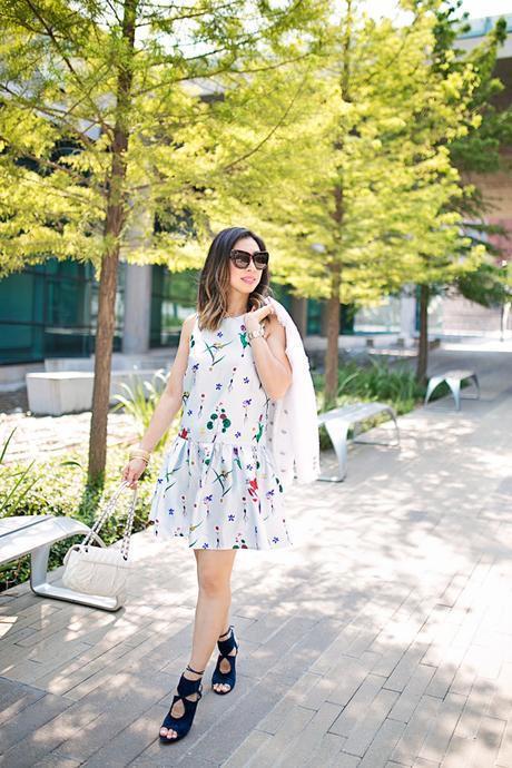 how to wear a floral dress, how to transition a summer dress for fall, aquazzura sexy thing heels