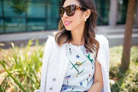 how to wear a floral dress, how to transition a summer dress for fall, double pearl dior earrings