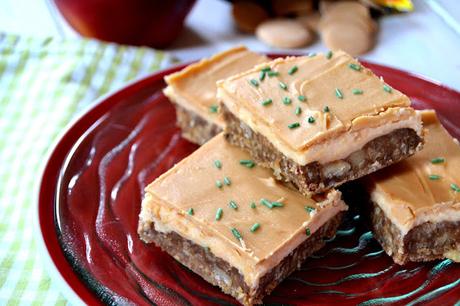 Nanaimo bars with apple flavoured custard buttercream topped with caramac