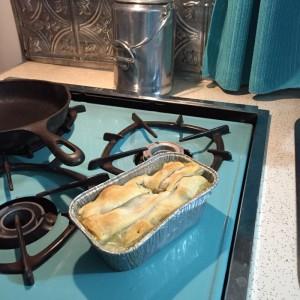 Individual Chicken pot pie on vintage trailer stove