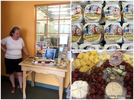 Ginette Bégin, owner of Fromagerie Le Détour in Témiscouata-sur-le-Lac (Notre-Dame-du-Lac), describing cheese selections, including award winner Le Verdict d'Alexina and their popular goat cheese, Grey Owl