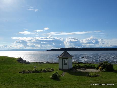 View of the St. Lawrence River and Kamouraska Islands from the terrace of Côté Est in the late afternoon