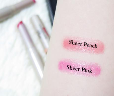 Carmex Moisture Plus Ultra Hydrating Lip Balms Sheer Pink Sheer Peach Review Swatches 1