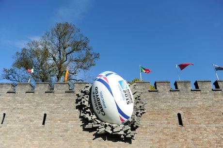 Rugby ball on Cardiff wall !!