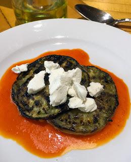 Grilled Green Tomatoes with Red Pepper Coulis and Goat Cheese