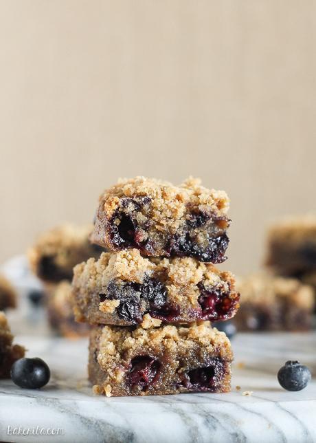 These Blueberry Crumb Blondies have browned butter, fresh blueberries, and a fudgy, chewy texture. The crumble topping makes these taste just like blueberry crumb muffins!