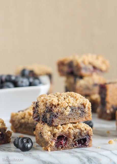 These Blueberry Crumb Blondies have browned butter, fresh blueberries, and a fudgy, chewy texture. The crumble topping makes these taste just like blueberry crumb muffins!