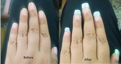 French Gel Nail Exension with Glitters Manicure by The Home Salon