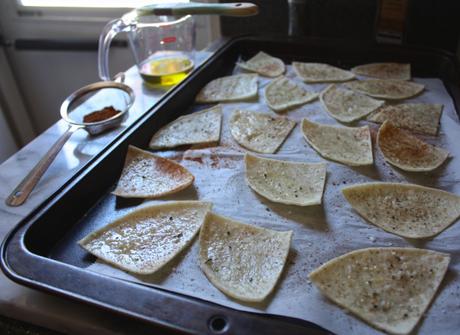 Roasted Tomato + Tomatillo Salsa with Baked Paprika Spiced Tortilla Chips