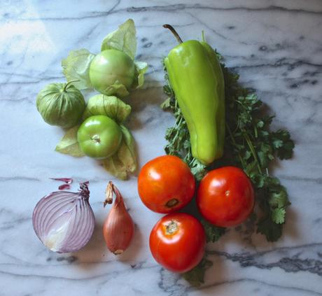 Roasted Tomato + Tomatillo Salsa with Baked Paprika Spiced Tortilla Chips