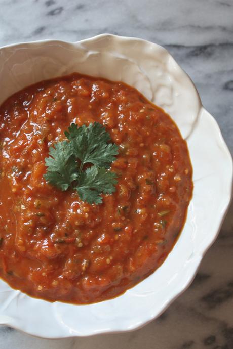 Roasted Tomato + Tomatillo Salsa with Baked Paprika Spiced Tortilla Chips