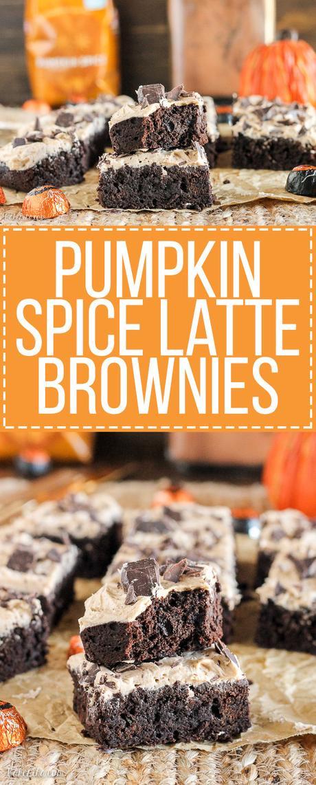 These Pumpkin Spice Latte Brownies are homemade pumpkin brownies infused with coffee and topped with a whipped pumpkin spice latte frosting.