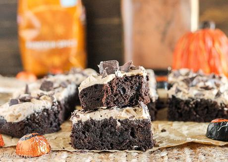 These Pumpkin Spice Latte Brownies are homemade pumpkin brownies infused with coffee and topped with a whipped pumpkin spice latte frosting.