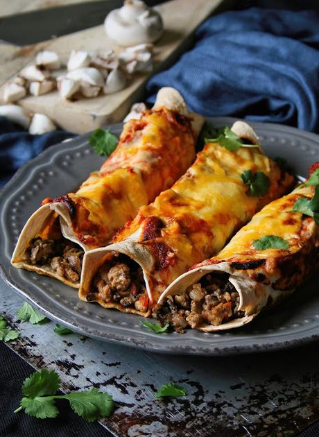 Cheesy Mushroom & Pork Enchiladas