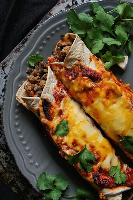 Cheesy Mushroom & Pork Enchiladas