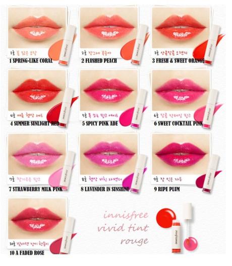 Innisfree Vivid Tint Rouge shades