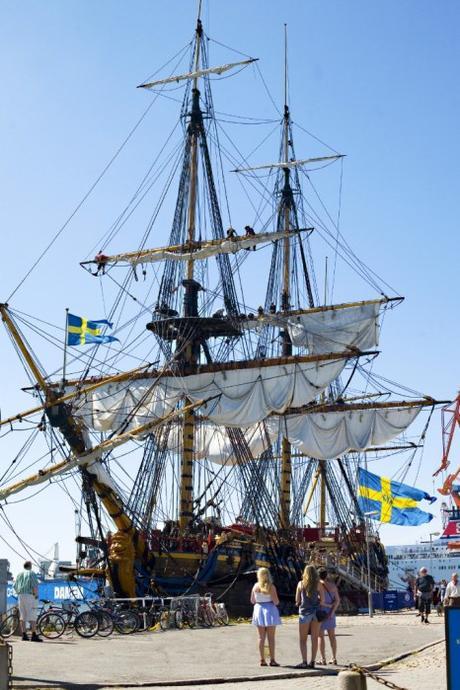 The 18th century replica East Indiaman Götheborg docked in the central harbour