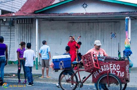 Street vendor with a modified bicycle.