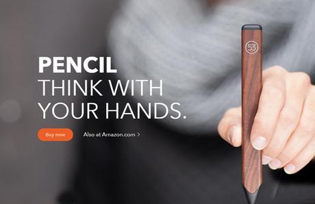Pencil by FiftyThree is a stylus designed to look and feel like a traditional carpenter’s pencil.