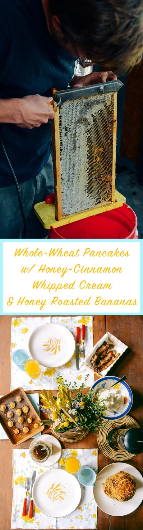 Extracting Honey + Pancakes w/ Honey Roasted Bananas & Cinnamon Whipped Cream // www.WithTheGrains.com