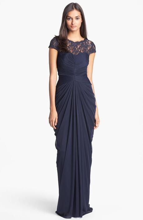 Adrianna Papell Lace Yoke Drape Gown