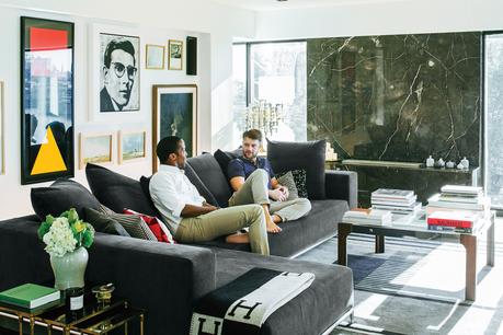 Modern living room with George sectional sofa and Gunta Stölzl rug