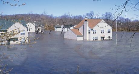 Houses in floodwaters