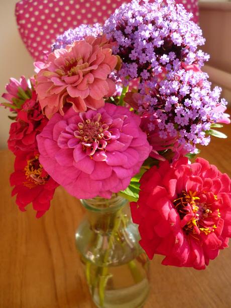 Posy of Zinnia Verbena and Aster Flowers