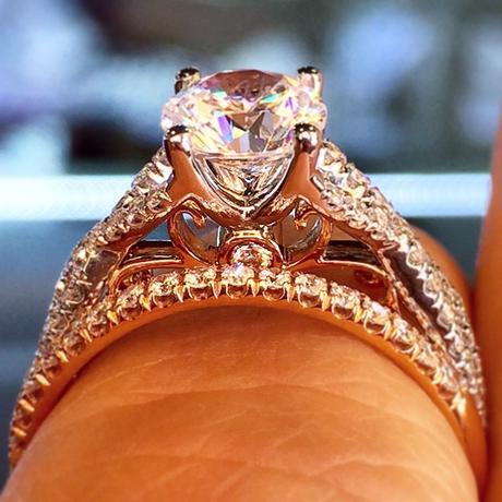 Verragio rose gold engagement ring and wedding band