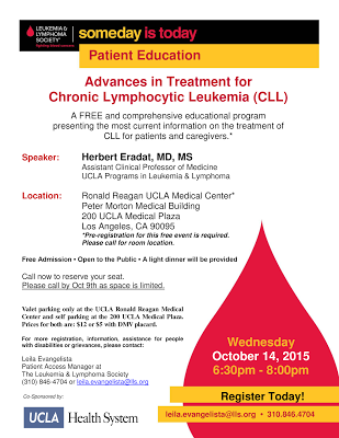 LLS Sponsored CLL ( chronic lymphocytic leukemia) Educational Program tomorrow at UCLA