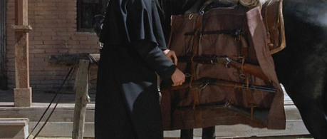 Col. Mortimer in For a Few Dollars More Mortimer opens his saddle bag to reveal a 2nd Buntline Special, a Colt Lightning rifle, a Winchester '92 carbine, and a shotgun.