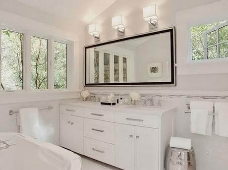 white bathroom design vanity sink mirror modern style design contemporary