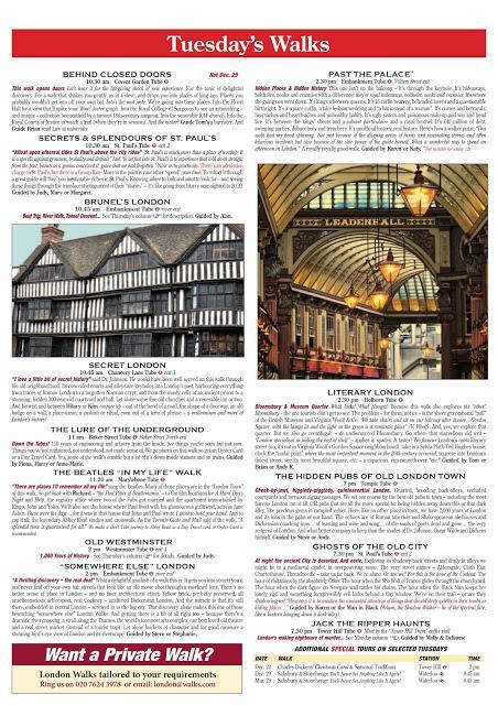 NEW! London Walks Calendar for Mondays and Tuesdays Winter 2015/16