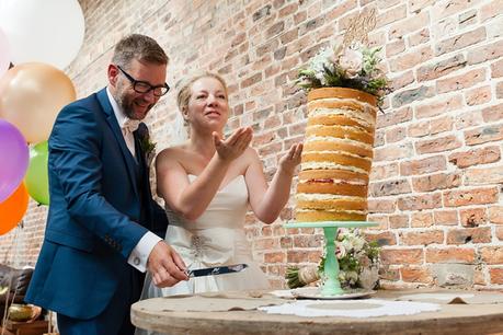 Cake cutting at barmbyfield barn wedding