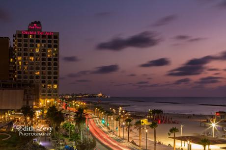 Tel Aviv, Israel, sunset, beach, promenade, Tayelet, long exposure, night, travel photography