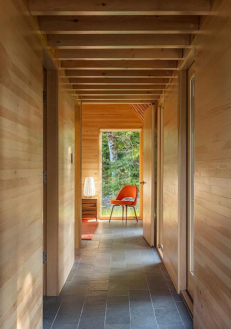 wood walls and slate floor in the Marlboro College cabins