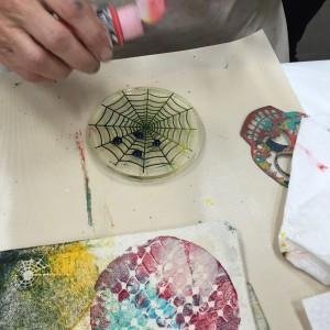 spider web stencil on Gelli plate