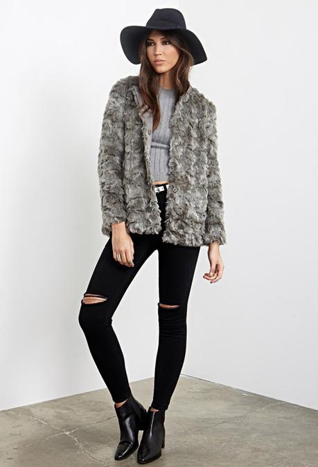 Collarless Faux Fur Jacket ($54.80) forever21.com